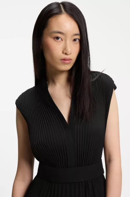 Plissé-crepe dress with notch neckline