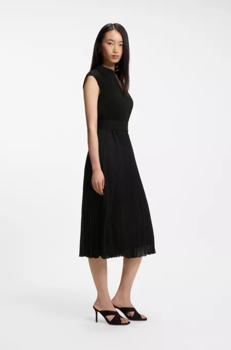 Plissé-crepe dress with notch neckline