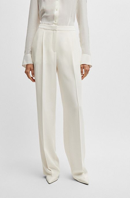 Regular-fit trousers in matte fabric, White