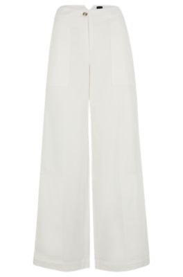 코튼 블렌드 트윌 레귤러 핏 팬츠, 화이트