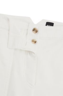 코튼 블렌드 트윌 레귤러 핏 팬츠, 화이트