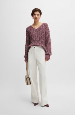 코튼 블렌드 트윌 레귤러 핏 팬츠, 화이트