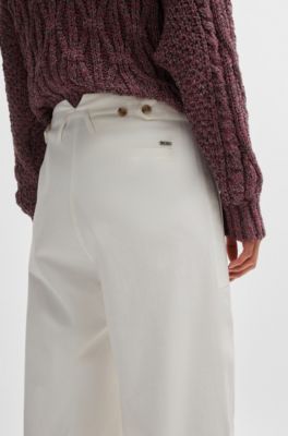 코튼 블렌드 트윌 레귤러 핏 팬츠, 화이트