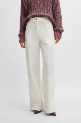 코튼 블렌드 트윌 레귤러 핏 팬츠, 화이트