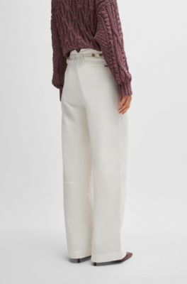 코튼 블렌드 트윌 레귤러 핏 팬츠, 화이트