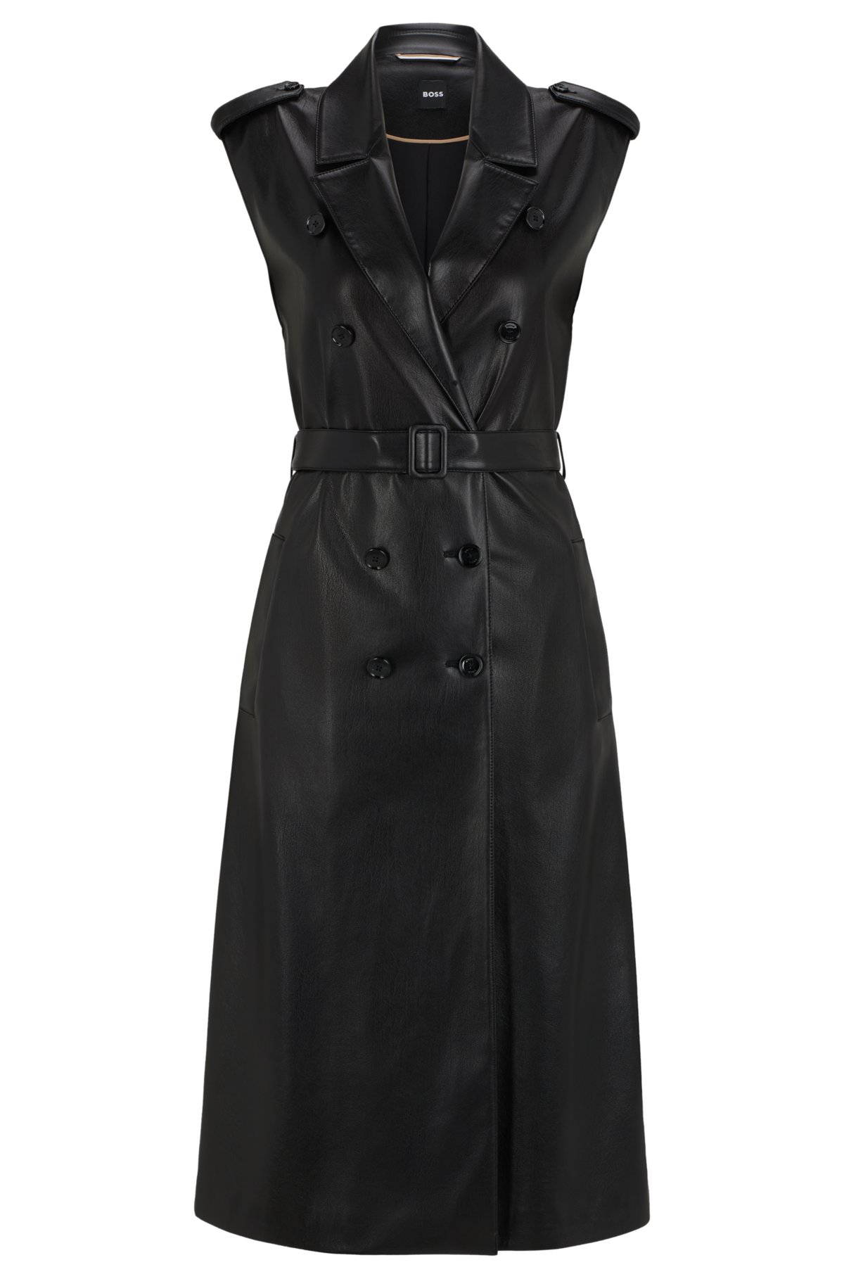 Faux-leather dress with double-breasted front, Black