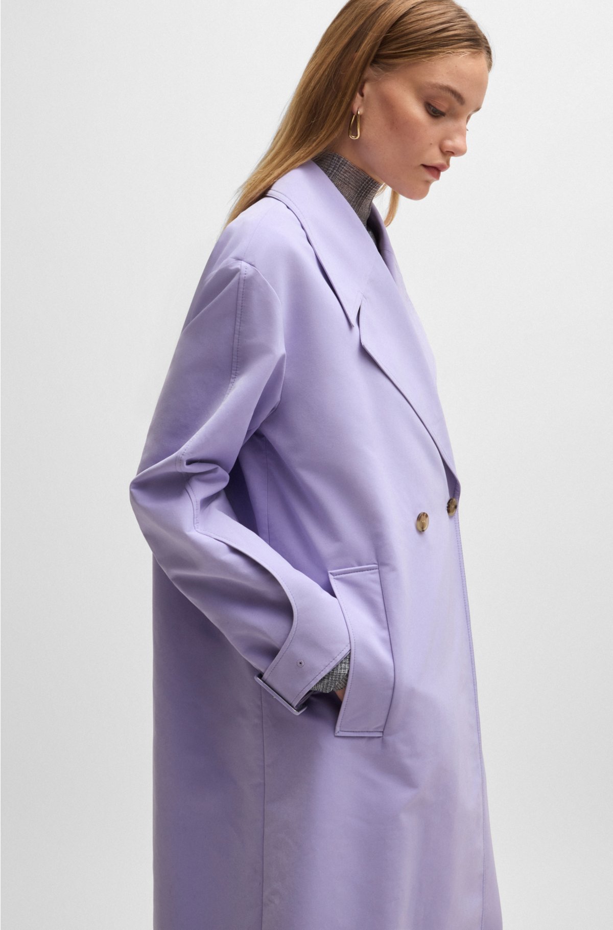 Double-breasted coat with water-repellent finish, Purple