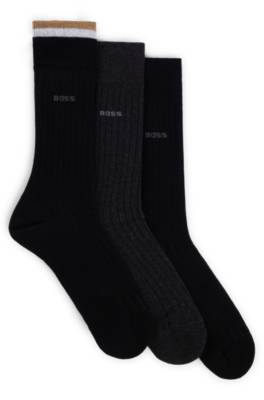 Hugo Boss Three-pack Of Regular-length Cotton-blend Socks In Black