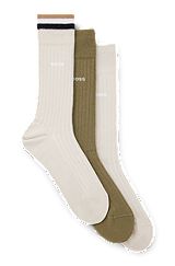 Three-pack of regular-length cotton-blend socks, Green / Light Beige
