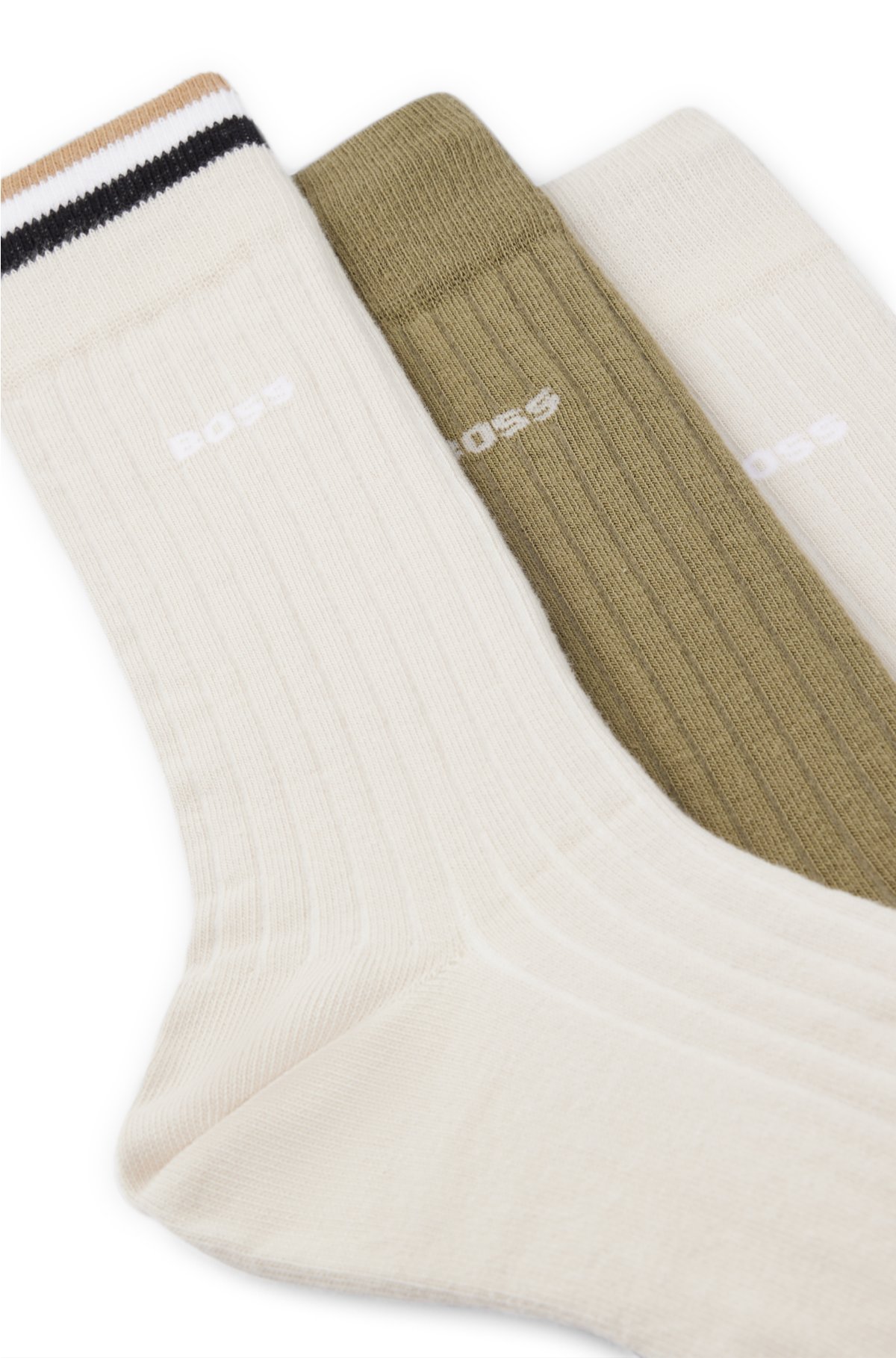 Three-pack of regular-length cotton-blend socks, Green / Light Beige