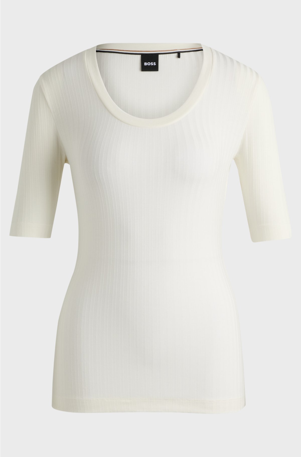 Scoop-neck top in stretch fabric, White