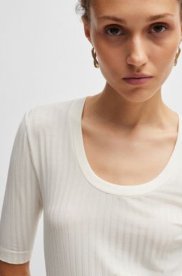Scoop-neck top in stretch fabric, White