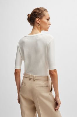 Scoop-neck top in stretch fabric, White