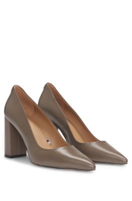 Nappa-leather pumps with high block heel, Brown