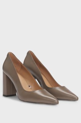 Nappa-leather pumps with high block heel, Brown