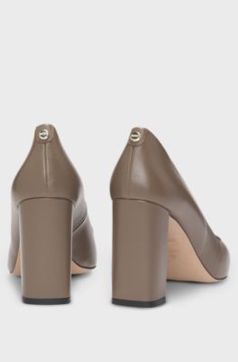 Nappa-leather pumps with high block heel, Brown