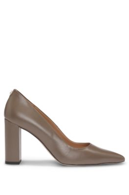 Nappa-leather pumps with high block heel, Brown