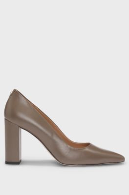 Nappa-leather pumps with high block heel, Brown