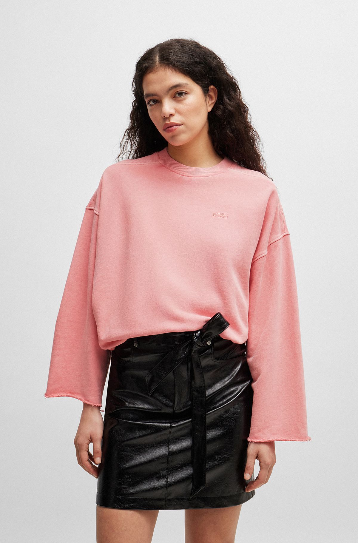 Cotton-terry sweatshirt with drawcord cuffs, light pink