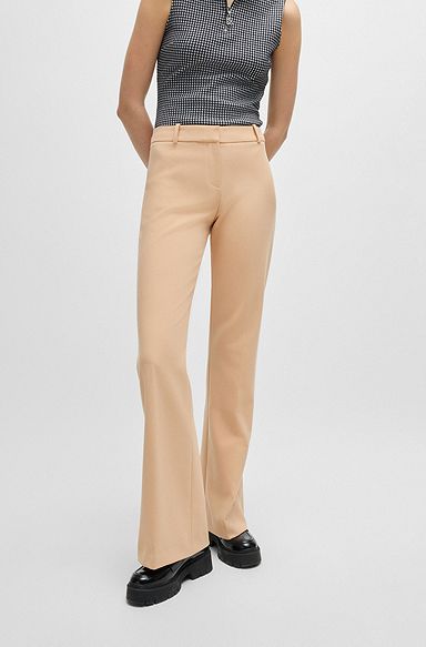 Regular-fit trousers in stretch fabric with bootcut leg, Light Beige