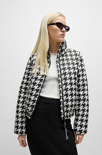 Water-repellent regular-fit jacket with houndstooth print, Patterned
