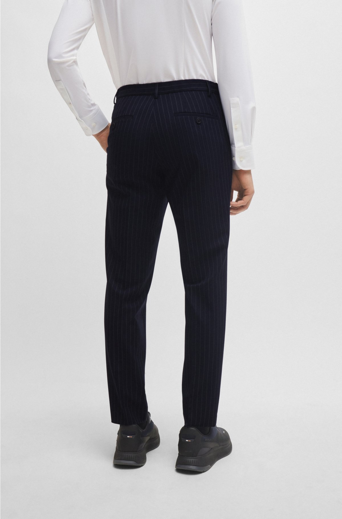 Slim-fit suit in pinstripe performance-stretch fabric, Dark Blue