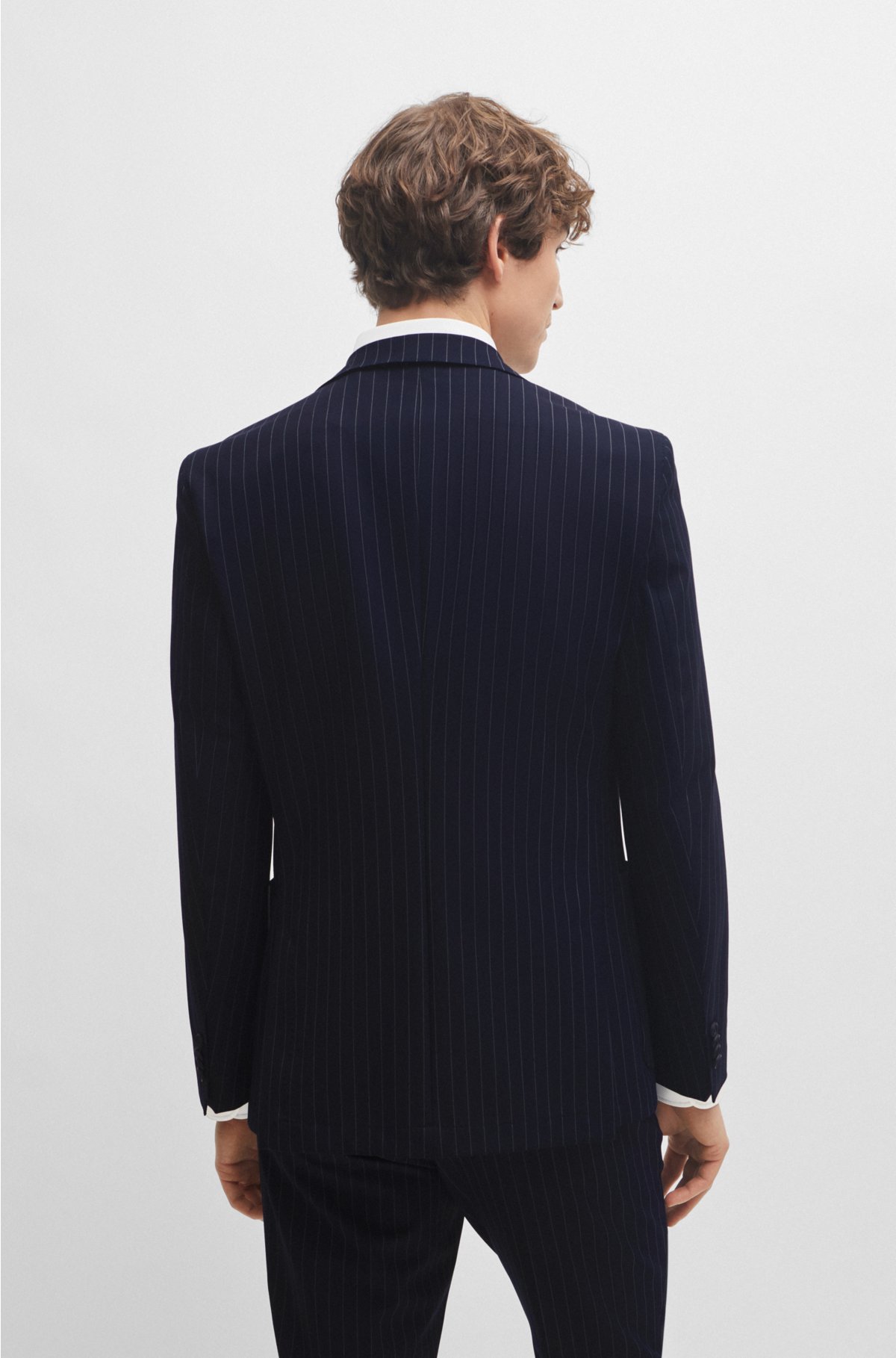 Slim-fit suit in pinstripe performance-stretch fabric, Dark Blue