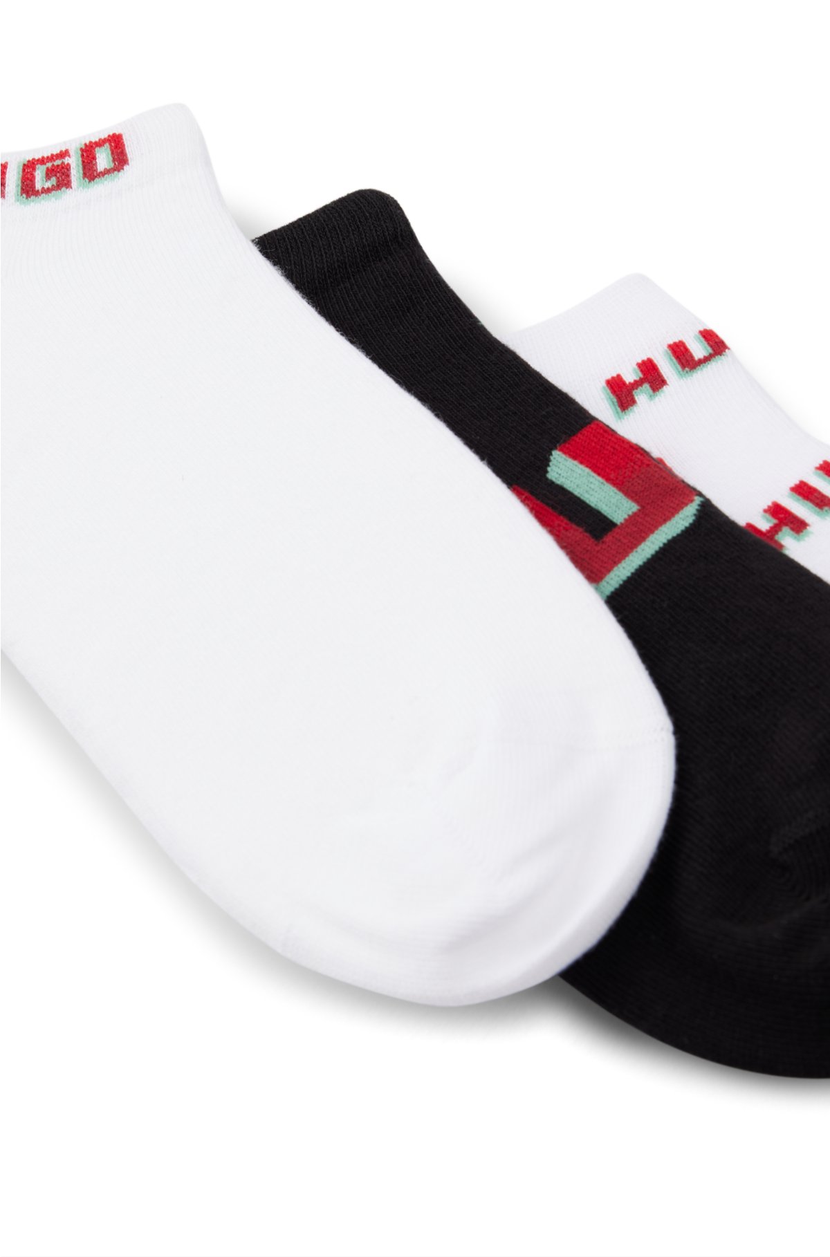 Three-pack of cotton-blend ankle socks with logos, White / Black