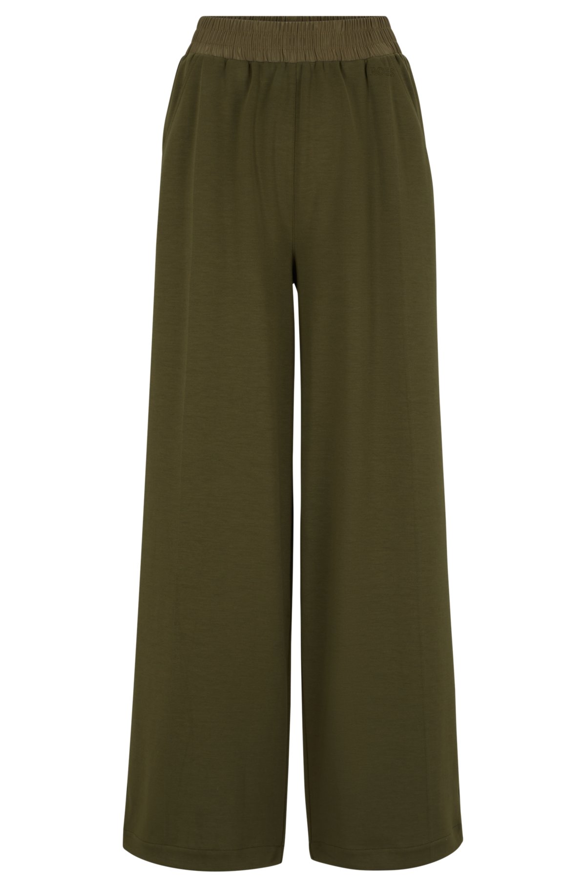 Wide-leg trousers in stretch fabric, Dark Green