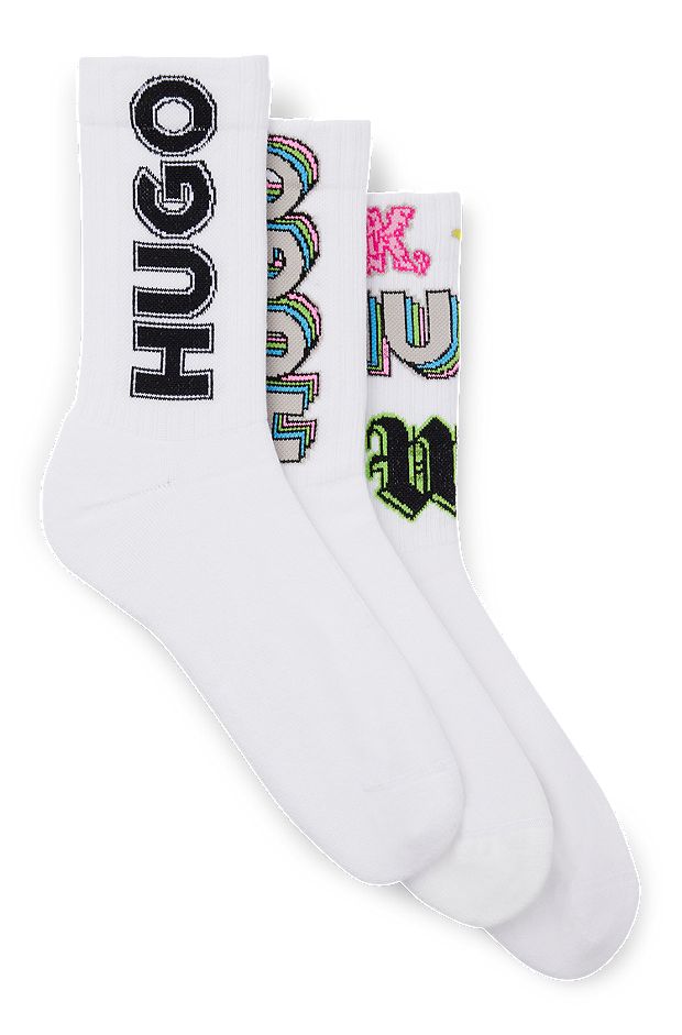 Three-pack of cotton-blend short socks with logos, White