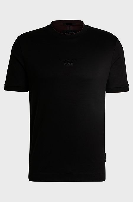 Porsche x BOSS mercerised-cotton T-shirt with special branding, Black