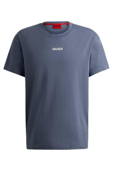 Stretch-cotton pyjama T-shirt with logo print, Hugo boss
