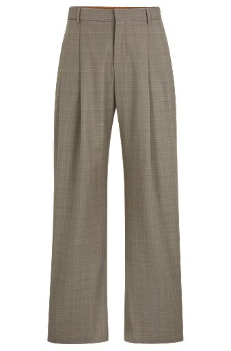 Relaxed-fit trousers in checked virgin-wool serge, Light Brown