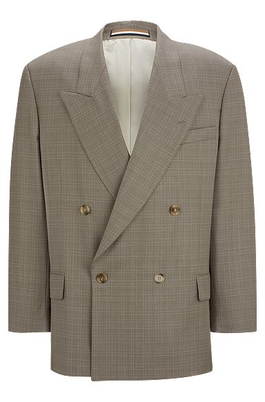 Relaxed-fit jacket in checked virgin-wool serge, Grey