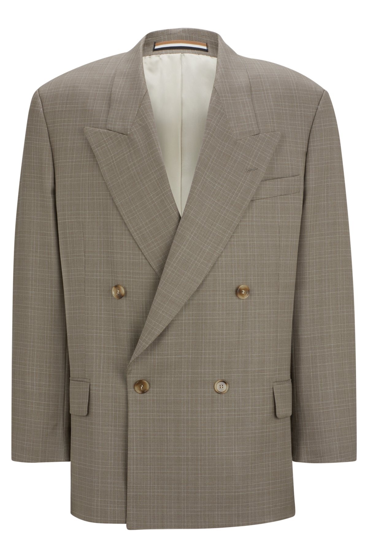 Relaxed-fit jacket in checked virgin-wool serge, Light Brown