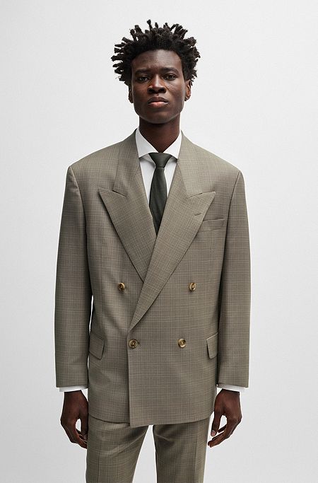 Relaxed-fit jacket in checked virgin-wool serge, Light Brown