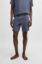 Stretch-cotton shorts with contrast logo and drawstring, Light Blue