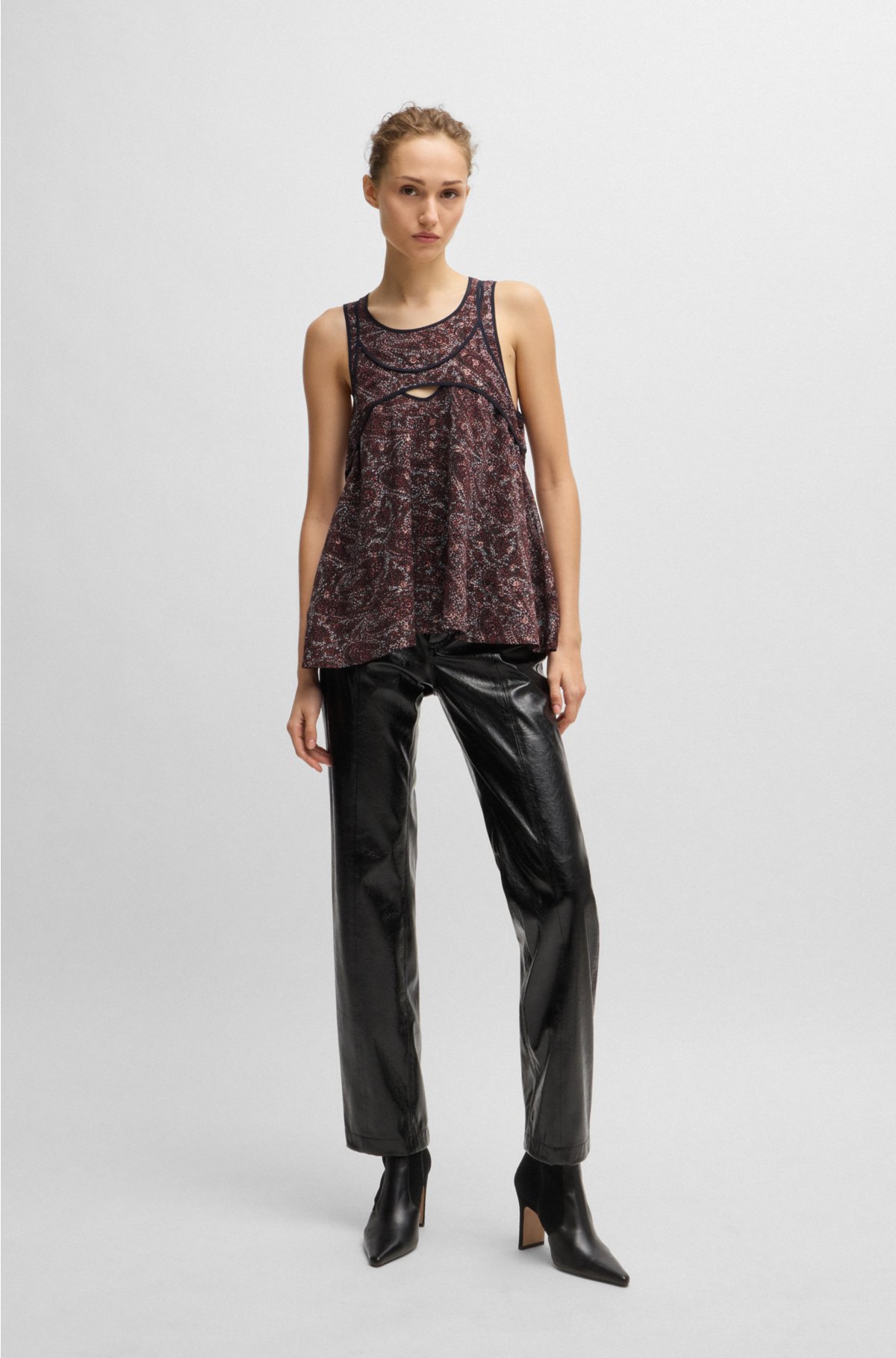 Regular-fit sleeveless blouse with overlapping detail, Patterned