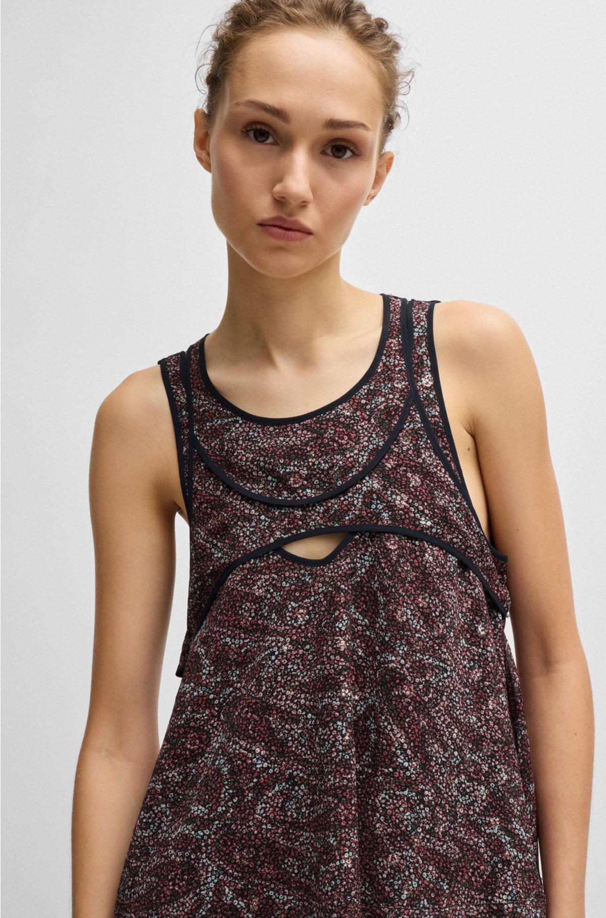 Regular-fit sleeveless blouse with overlapping detail, Patterned