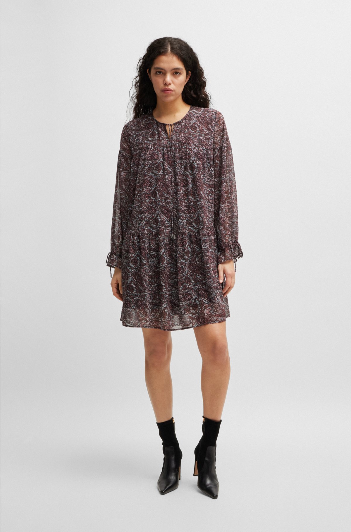 Paisley-print dress with tie details, Patterned