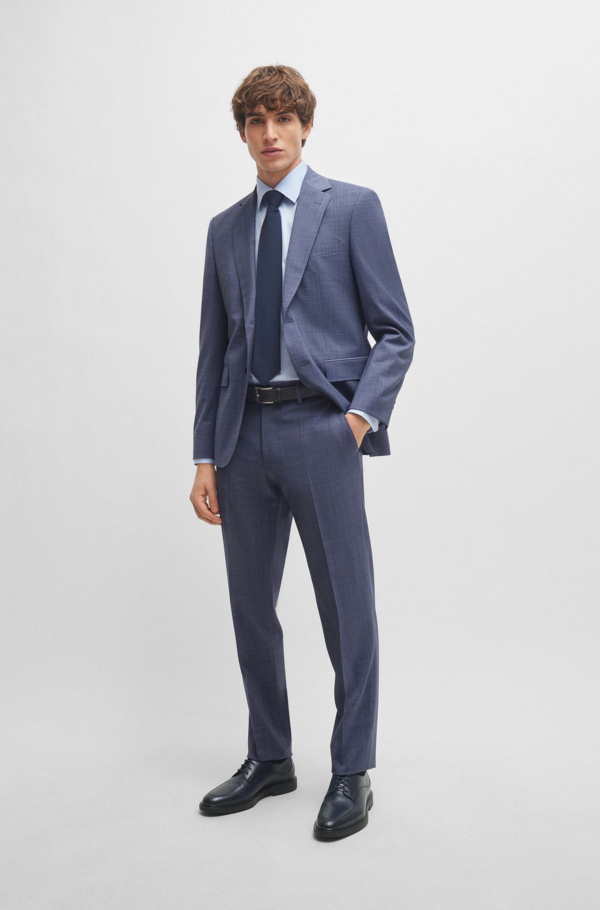 Regular-fit suit in a micro-patterned wool blend, Blue