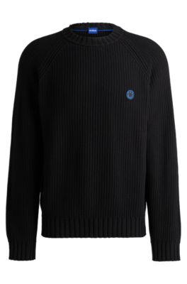 HUGO Ribbed cotton sweater with logo badge