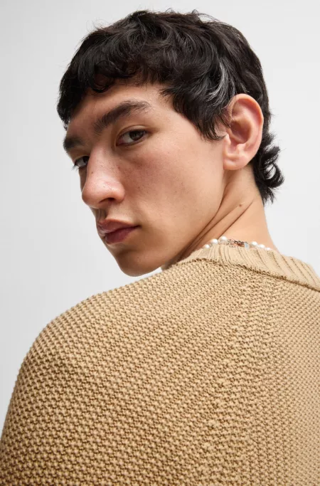 Ribbed-cotton sweater with logo badge