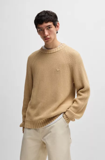 Ribbed-cotton sweater with logo badge