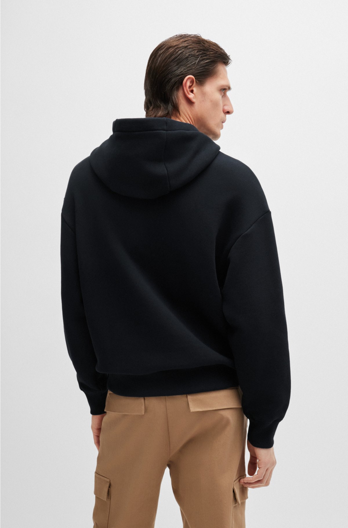 Oversized-fit hoodie in cotton with Double B monogram, Black
