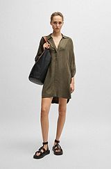 Relaxed-fit shirt dress with concealed closure, Dark Green