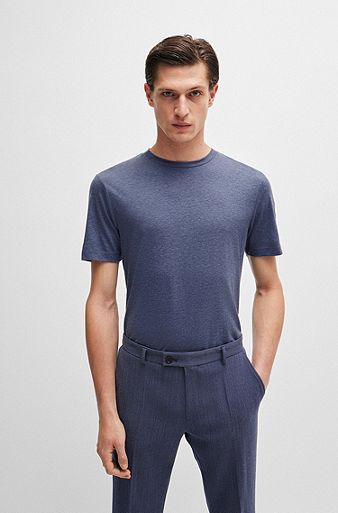 Slim-fit T-shirt in performance fabric, Dark Blue