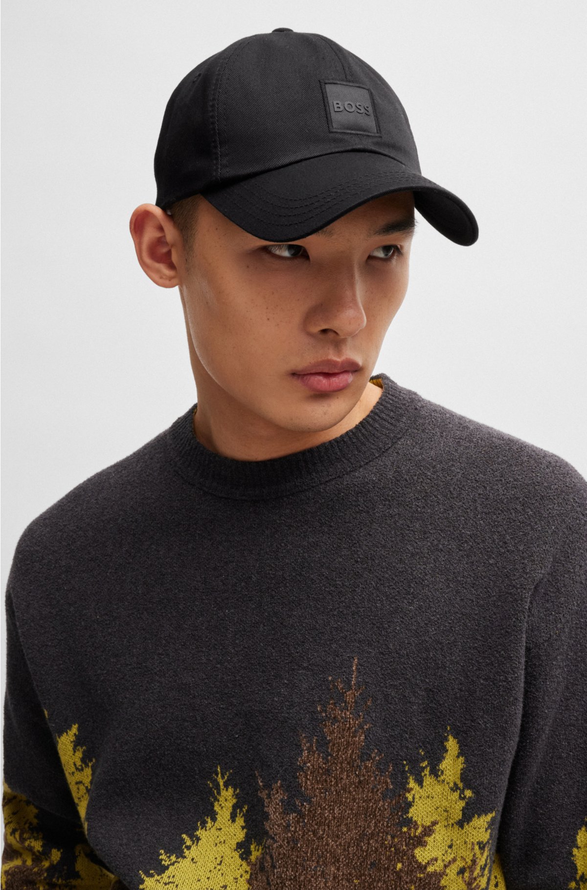Cotton-twill cap with logo patch, Black