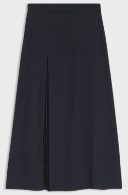 Pleat-front A-line midi skirt, Dark Blue