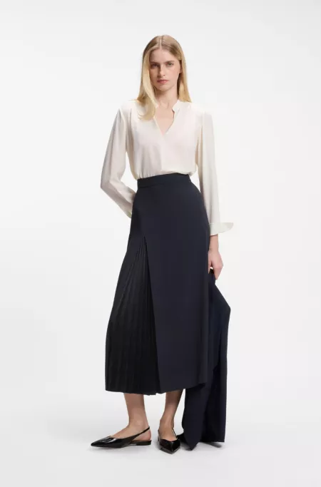 Pleat-front A-line midi skirt